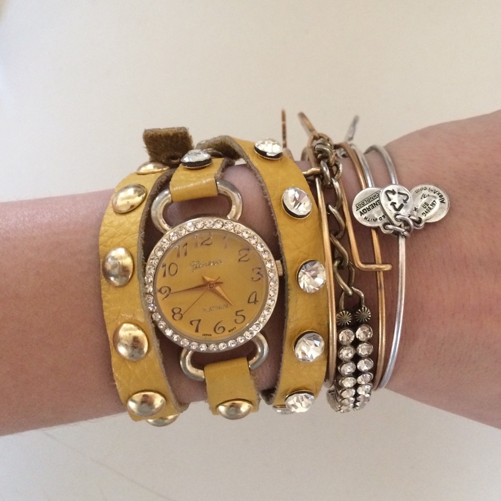 Geneva Yellow Studded Women's Watch